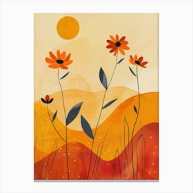 Sunset With Daisies 1 Canvas Print