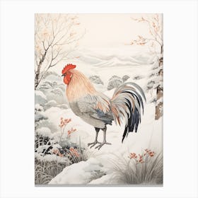 Winter Bird Painting Rooster 3 Canvas Print