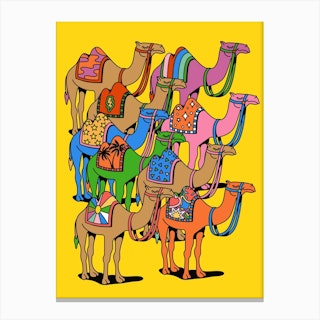 Colorful Desert Camels Colourful Morroco Sahara World Traveller Dubai Canvas Print