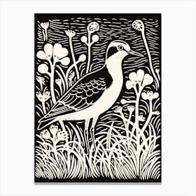 B&W Bird Linocut Lapwing 3 Canvas Print