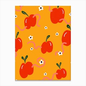 Apple and Worm Pattern Canvas Print