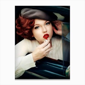 Retro Woman In Car Canvas Print