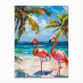 Greater Flamingo Flamingo Beach Bonaire Tropical Illustration 2 Canvas Print