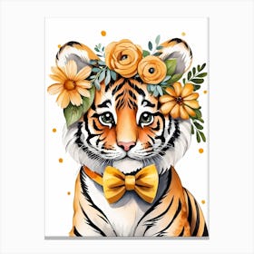 Baby Tiger Flower Crown Bowties Woodland Animal Nursery Decor (24) Canvas Print