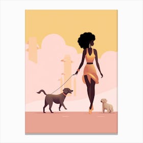 Sunny Days Dog Walking Pastel Illustration 4 Canvas Print