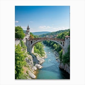 Ottoman Style Footbridge In Bulgaria Ancient Stone Architecture Amalgamating With A Tranquil River 2 Canvas Print