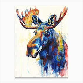 Moose Colourful Watercolour 4 Canvas Print