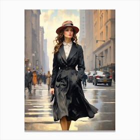 New York Early 20th Century Walking Girl Retro Canvas Print