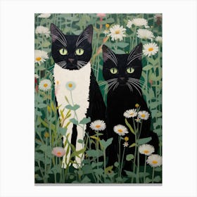 Two Cats In Daisies Canvas Print