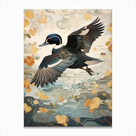 Wood Duck 2 Gold Detail Painting Canvas Print