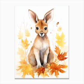 Kangaroo Watercolour In Autumn Colours 2 Canvas Print