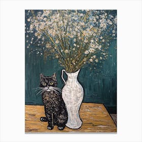 Cat With Daisies Canvas Print