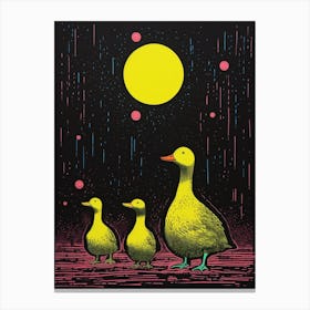 Duck Family In The Rain Linocut Inspired 1 Canvas Print