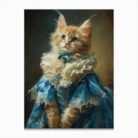 Cat In Blue Ruffled Dress Rococo Inspired 4 Canvas Print