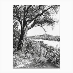 Mount Bonnell Austin Texas Black And White Drawing 2 Canvas Print