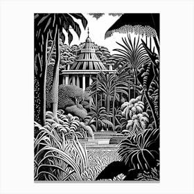Jardim Botânico De Curitiba, 1, Brazil Linocut Black And White Vintage Canvas Print