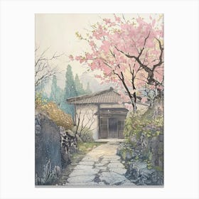 Yufuin Japan 2 Retro Illustration Canvas Print