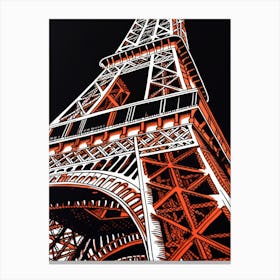 Eiffel Tower Paris France Linocut Illustration Style 3 Canvas Print