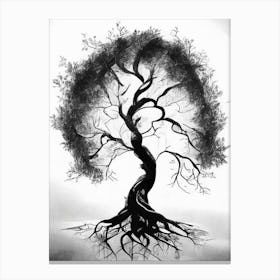 Tree Of Life Symbol 1, Black And White Painting Canvas Print