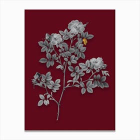 Vintage Rose Corymb Black and White Gold Leaf Floral Art on Burgundy Red n.0537 Canvas Print