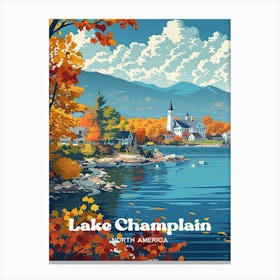 Lake Champlain Camping Digital Travel Art Canvas Print