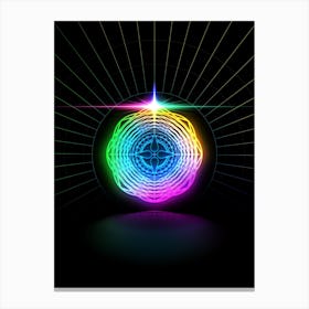 Neon Geometric Glyph in Candy Blue and Pink with Rainbow Sparkle on Black n.0127 Canvas Print