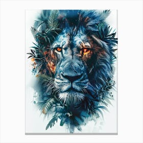 Double Exposure Realistic Lion With Jungle 34 Canvas Print