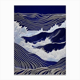 Waves Waterscape Linocut 1 Canvas Print