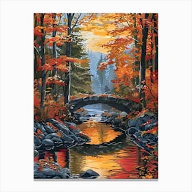 Fall Autumn Fall Leaves River Bridge Forest Tranquil Canvas Print