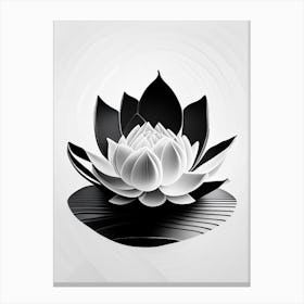 Blooming Lotus Flower In Pond Black And White Geometric 3 Canvas Print