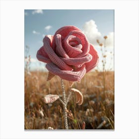 Pink Rose Knitted In Crochet 5 Canvas Print