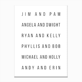 The Office Couples List Canvas Print