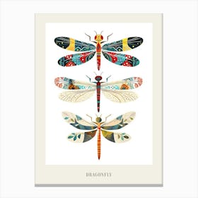 Colourful Insect Illustration Dragonfly 1 Poster Canvas Print