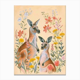 Folksy Floral Animal Drawing Kangaroo 4 Canvas Print