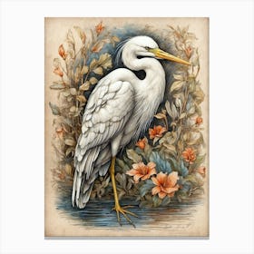 Default Egret William Morris Style Bird Art Print 0 Canvas Print