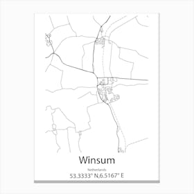 Winsum,Netherlands Minimalist Map Canvas Print