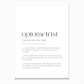 Optometrist Definition Poster - Dictionary Canvas Print