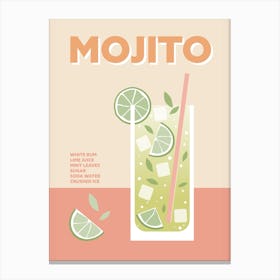 Mojito Cocktail Pink Colourful Bar Wall Canvas Print