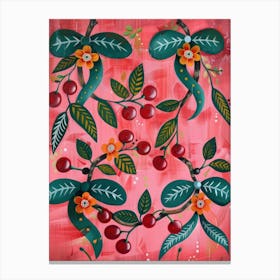 Folk Cherries And Bows 1 Pattern Canvas Print