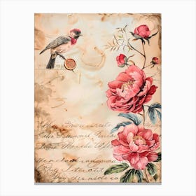 Peonies And Birds Canvas Print