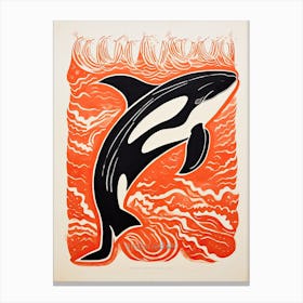 Orca, Woodblock Animal  Drawing 2 Canvas Print