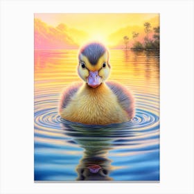 Ducklings Floating Along The Water 4 Canvas Print