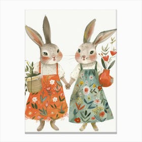 Two Rabbits Holding Flowers Canvas Print