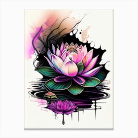 Blooming Lotus Flower In Pond Graffiti 1 Canvas Print