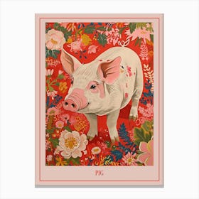 Floral Animal Painting Pig 2 Poster Canvas Print