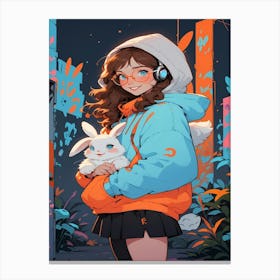 Anime Girl With Bunny Canvas Print