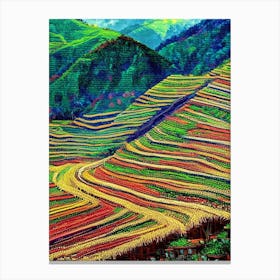 Banaue Rice Terraces Philippines Pointillism Style Tropical Destination Canvas Print
