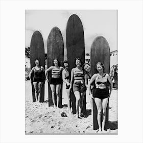 Hawaiian Surfers, Black and White Old Photo, Vintage Surf Art, Vintage Beach Canvas Print