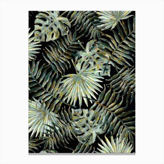 Jungle Dark Tropical Leaves Canvas Print