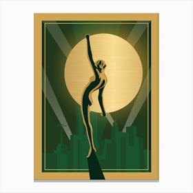 Art Deco Woman Print 1 Green & Gold Canvas Print